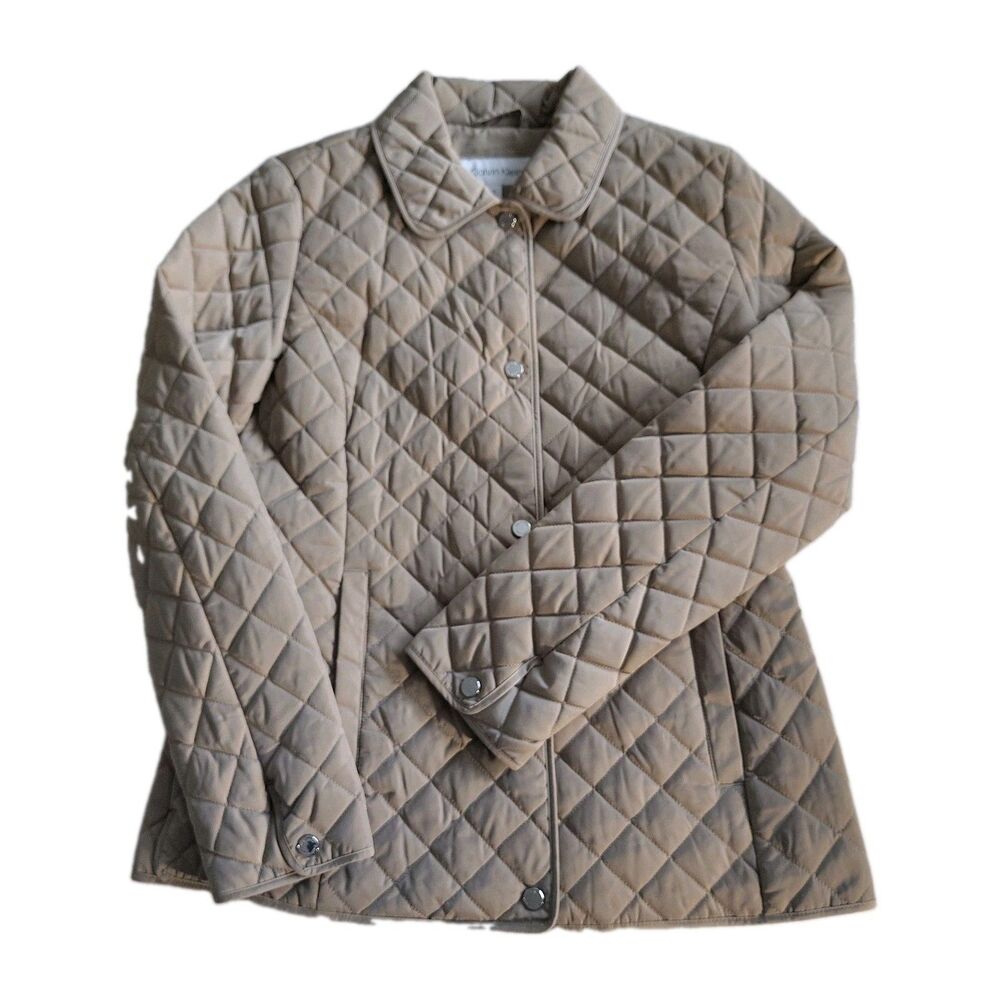 Calvin Klein Womens Water Resistant Diamond Quilted Jacket S Taupe NWOT